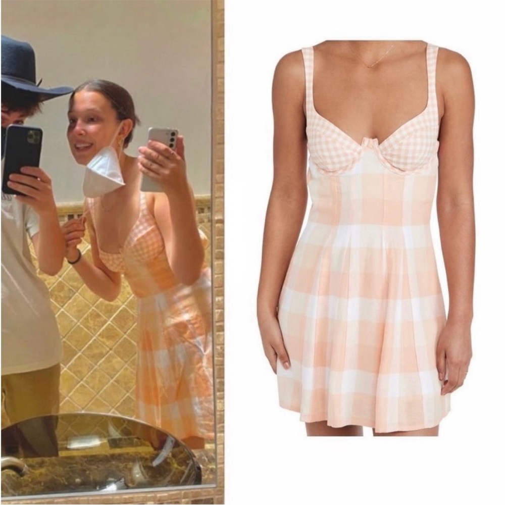 For Love And Lemons Peach Plaid Mini Dress - Picture 3 of 10
